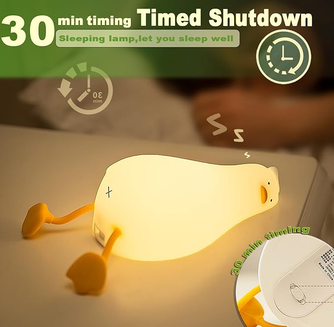 DREAMING MY DREAM Cute Duck Night Light,Rechargeable Fun Lying Flat Duck Lamp,LED Squishy Animal Novelty Lamp,Light up Duck for Kids Great Gift,3 Level Dimmable Nursery Nightlight Touch Lamp - Bloomnest