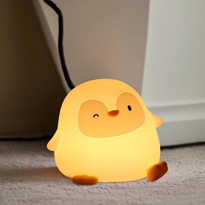 Penguin Silicone Night Light for Kids - Squishy LED Lamp with Soft Touch, USB Rechargeable & Long Battery - Cute Winter Animal Decor for Nursery & Gifts - Bloomnest