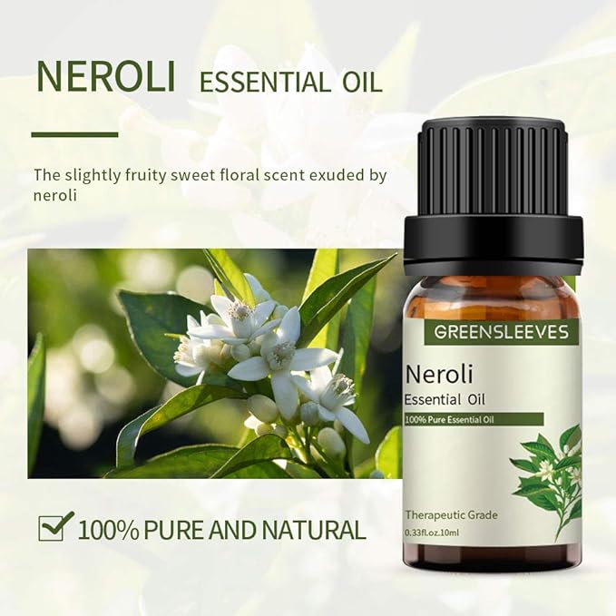 GREENSLEEVES Neroli Spearmint Essential Oil Set, 2 x 10ml Pure Plant-Based Fragrance Oil for Aromatherapy, Essential Oils for Diffuser, Massage, Bath Bomb, Scented Candle Soap Making GREENSLEEVES