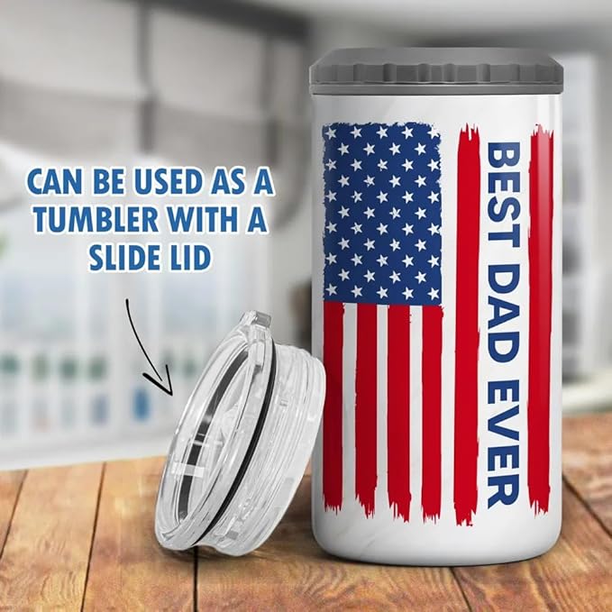 4th Of July Can Coolers, Best Dad Grandpa Ever Fist Bump Tumbler Nation Flag Personalized 4th Of July Gift For Personalized Can Cooler Tumbler, Birthday Gifts For Dad From Kids, Husband Gifts - Bloomnest