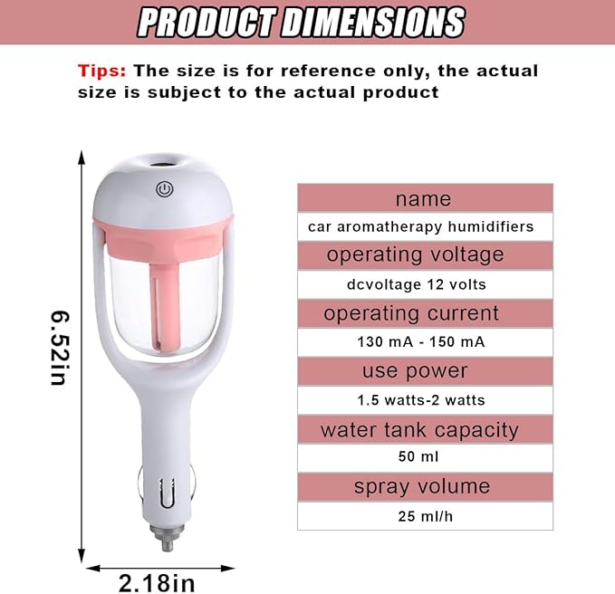 Car Humidifier, Portable Mini Aromatherapy Essential Oil Diffuser, 180-Degree Rotation Cool Mist Humidifier, Vehicle Air Freshener Diffuser with 12V Charging Port for Home Office (Pink) - Bloomnest