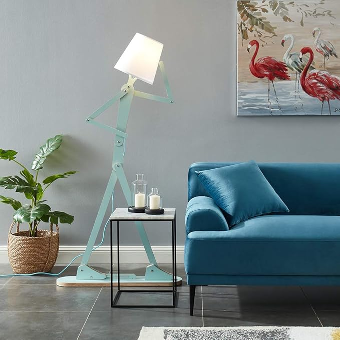 Cool Tall Decorative Floor Lamp Unique Aqua Blue Color Standing Adjustable Corner Reading Wood Lights for Living Room Kids Bedroom Office - LED Bulb Included (Green) - Bloomnest