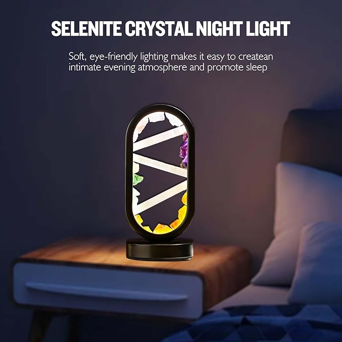 Runyangshi Crystal Table Lamp Night Light Natural Selenite & Colour Crystal Raw Stone Bedside Lamp with 3 Adjustable Light Colours Suitable for Home Decoration, Bedroom Office Desk Lighting - Bloomnest