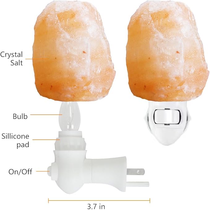 2 Pack Himalayan Natural Salt Lamp Night Light Plug in, Certificated 360 Degree Rotatable Wall Plug with Extra 4 Replacement Bulbs for Bathroom Bedroom, Pink Crystal Rock Salt Hand Crafted - Bloomnest