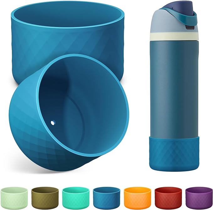 2PCS Silicone Water Bottle Boot for Owala 24oz 32oz 40oz, Anti-Slip Protective Sleeve Bottom Bumper Protector for FreeSip, Twist, and Flip Stainless Steel Water Bottles Alwenid