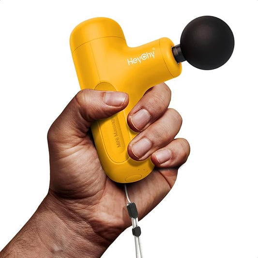 Mini Massage Gun Deep Tissue, Handheld Portable Mini Travel Size Percussion Deep Tissue Massager with 4 Attachments & 5 Speeds, Ideal Gift for Men & Women, Yellow - Bloomnest