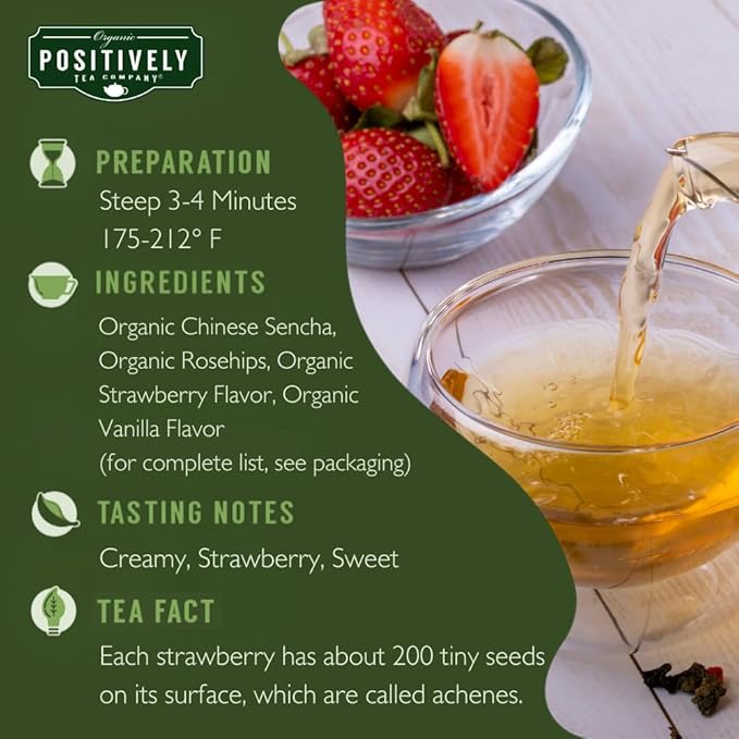 Organic Positively Tea Company, Strawberries and Cream Green Tea Bags, 20 Count - Bloomnest