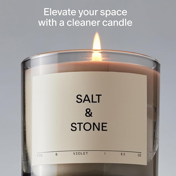 SALT & STONE Scented Candle for Women & Men | Hand-Poured, Aromatic & Fragrant | Coconut & Soy Blend Wax | 100% Cotton Wick | Long-Lasting 50 Hour Burn Time (8.5 oz) (Fig & Violet) - Bloomnest