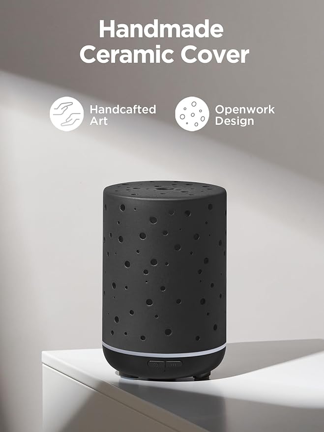 InnoGear Essential Oil Diffuser, 150ml Ceramic Diffuser Ultrasonic Air Diffusers Humidifier Cool Mist Aromatherapy Diffuser with 2 Mist Modes Waterless Auto Off for Home Office, Black - Bloomnest