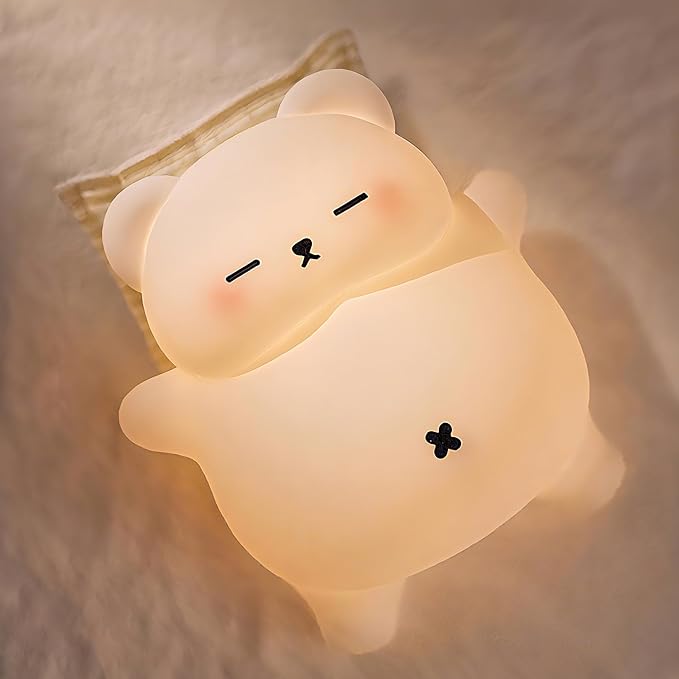 Sleepy Snoring Bear Night Light,Novelty Nursery Nightlight for Kids, Dimmable/Timer/Rechargeable USB-C, Food-Grade Silicone LED Squishy Animal Bedside Lamp,Funny Gifts for Boys Girls Baby,Room Decor - Bloomnest