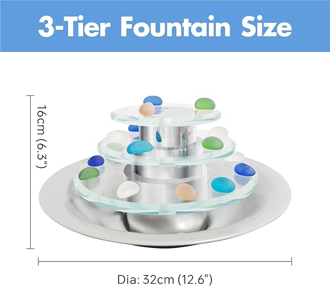 Indoor Tabletop Fountain 3-Tier Waterfall, Zen Meditation Fountains with LED Light, Home Desktop Soothing Sound Meditation Relaxing Water Feature for Office Room Table Decoration