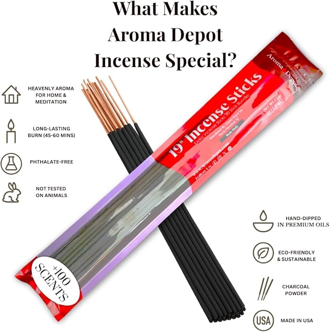 Aroma Depot 19 Inch Black Cherry Incense Sticks – Jumbo 19” Extra Long Charcoal Incense, 27–30 Count (1 Pack), 3–4 Hour Burn AromaDepotInc