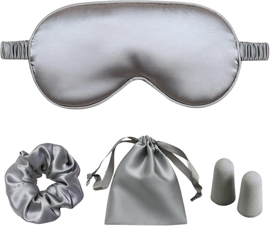 Silk Satin Sleeping Eye Mask, Silvergrey Sleep Eye Mask Night Blindfold for Women and Men, Soft Breathable Blackout Eyeshade Eye Cover for Travel, Wedding Bridesmaid Gift