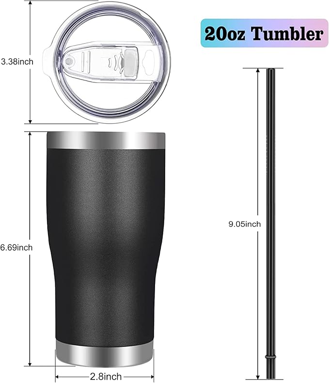 VEGOND 20oz Tumbler Stainless Steel Tumbler Cup with Lid And Straw Vacuum Insulated Double Wall Travel Coffee Mug(Black 12 Pack)