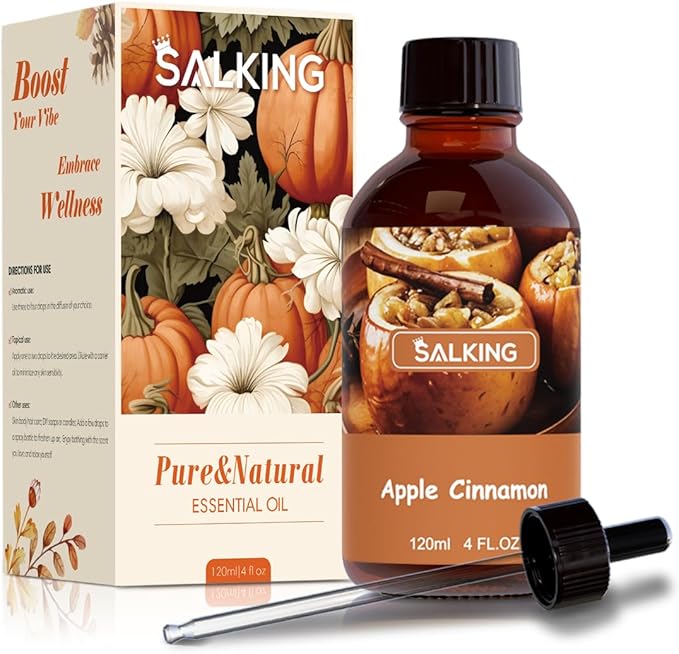 SALKING Apple Cinnamon Fragrance Oil, 120ml (4 Fl Oz) Premium Essential Oils for Diffuser, Candle Scents for Candle Making, Soap Making Supplies, Autumn Diffuser Oil, Halloween Thanksgiving Gift - Bloomnest