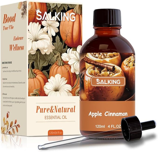 SALKING Apple Cinnamon Fragrance Oil, 120ml (4 Fl Oz) Premium Essential Oils for Diffuser, Candle Scents for Candle Making, Soap Making Supplies, Autumn Diffuser Oil, Halloween Thanksgiving Gift - Bloomnest