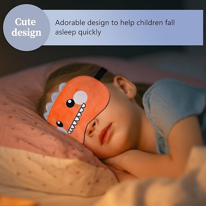 Cute Sleep Masks Cartoon Dinosaur Eye Mask Plush Sleeping Mask & Travel Blindfold - Funny Novelty Eye Shade for Kids, Girls & Adults (Orange Dinosaur) - Bloomnest