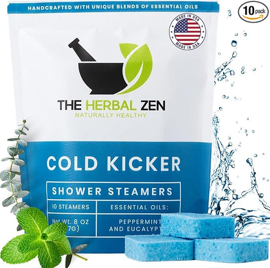 Cold Kicker Shower Steamers Aromatherapy for Sinus Relief - Adult Stocking Stuffer Christmas Gift - USA Made - Peppermint & Eucalyptus Shower Bomb Tablets - Soothing Natural Essential Oils (10 Pack) - Bloomnest