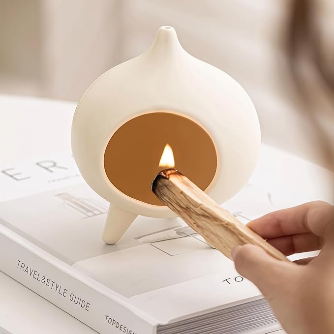 Handmade Ceramic Palo Santo Holder Burner & Sage Holder - Mini Tabletop Chiminea Burner Tray with Ash Catcher, Decorative Incense Holder for Spiritual Meditation & Yoga - Bloomnest