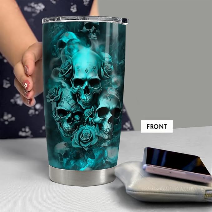 SANDJEST Personalized Skull Tumbler Roses Skulls Art 20oz 30oz Tumblers with Lid Gift for Women Men Friends Skull Lovers Christmas Birthday - Bloomnest