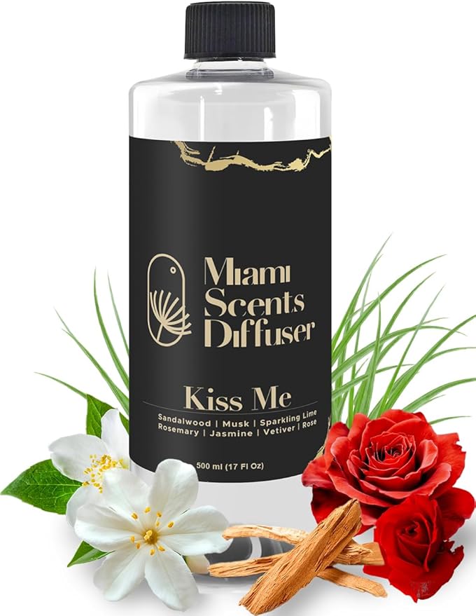 Kiss Me Scent Inspired by Bellagio Hotel 17 Fl Oz - 500 ml Essential Oils Aroma for Home Office Diffuser Luxury Fragance Refill Aromatherapy Fresh Blend of Jasmine, Rose, Musk Rosemary and Sandalwood. - Bloomnest