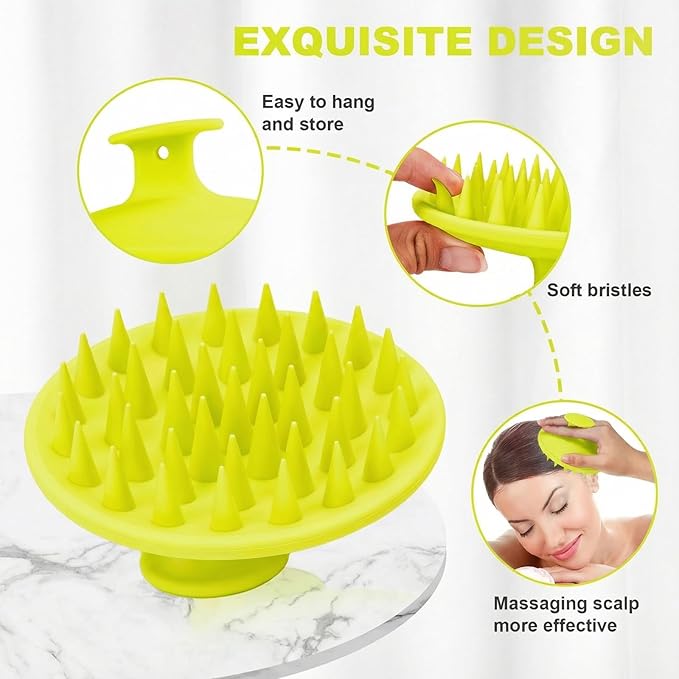 Silicone Scalp Massager Shampoo Brush, Scalp Brush for Hair Growth & Dandruff Removal, Hair Scrubber Scalp Stimulator Exfoliator Brush with Soft Bristles for Wet Dry Scalp Care (Fluorescent Green) Meartchy
