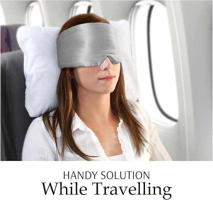 Zenssia 100% Mulberry Silk Sleep Mask Eye Mask for Man and Woman with Adjustable Headband, Full Size Large Sleep Mask & Blindfold for Total Blackout for All Night Sleep, Travel & Nap-Silvergrey - Bloomnest