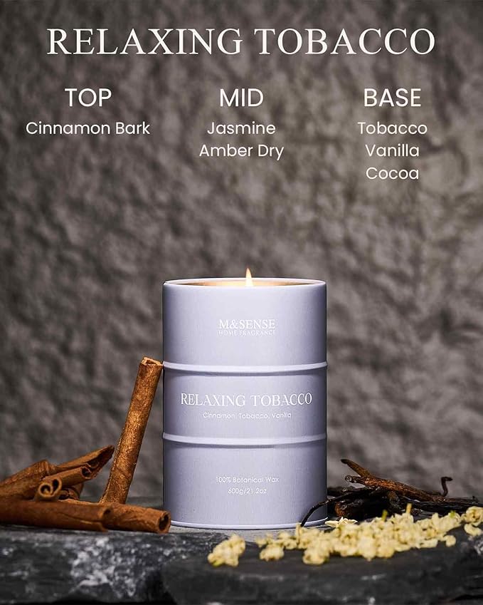 M&SENSE Tobacco Scented Candles Large, Natural Soy Candles 21.2oz 120 Hour Slow Burning,Aromatherapy Candle for Stress Relief Meditation Relaxing - Bloomnest