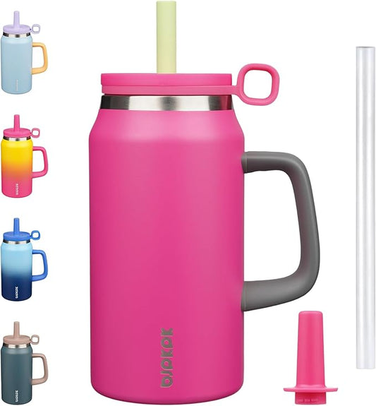 BJPKPK 50oz Insulated Tumbler with Handle Stainless Steel Travel Coffee Mug with Lid Reusable Large Water Bottle with Straw,Barbie Pink - Bloomnest