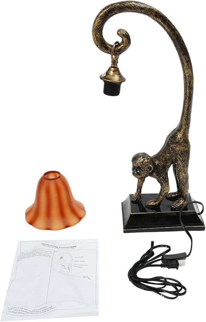 Tiffany Table Lamp Resin Bronze Monkey Lamp Vintage Animal Desk Lamp Bedside Light Easy Use for Home Decor,Living Room, Bedroom 23inch Tall Push Button Switch (Right) - Bloomnest
