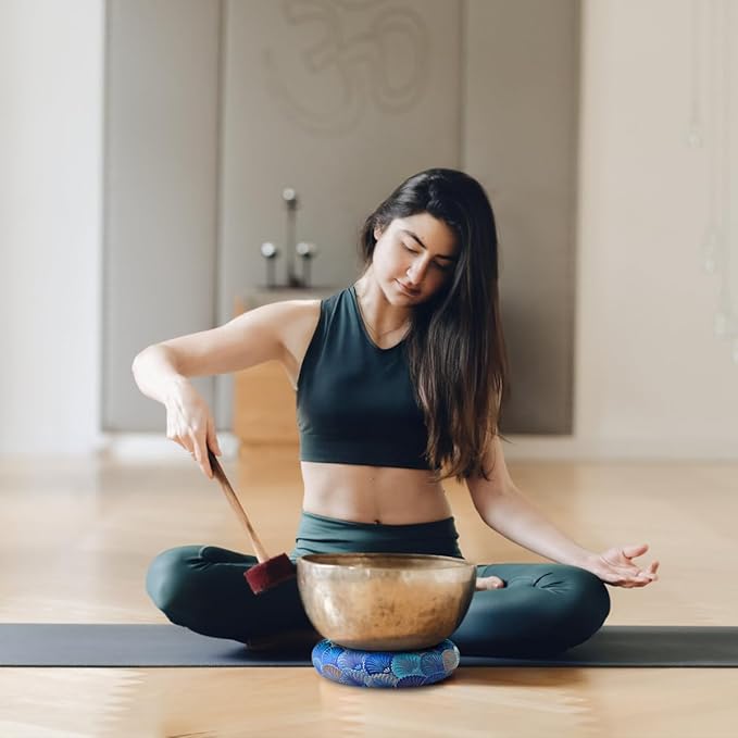 Singing Bowl Cushion for Tibetan Singing Bowls, Handmade Silk Brocade Round Cushion Pillow for Sound Healing and Crystal Sound Bowls Accessories(6.7 Inch,DeepBlue) - Bloomnest