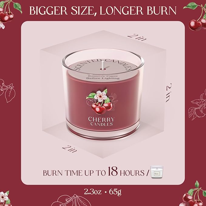 Cherry Candle, Scented Candles Gifts for Women, Candles Gift Set for Her, 3 Scented Votive Candles, Birthday Gifts for Women/Men (Red, 7 oz) - Bloomnest
