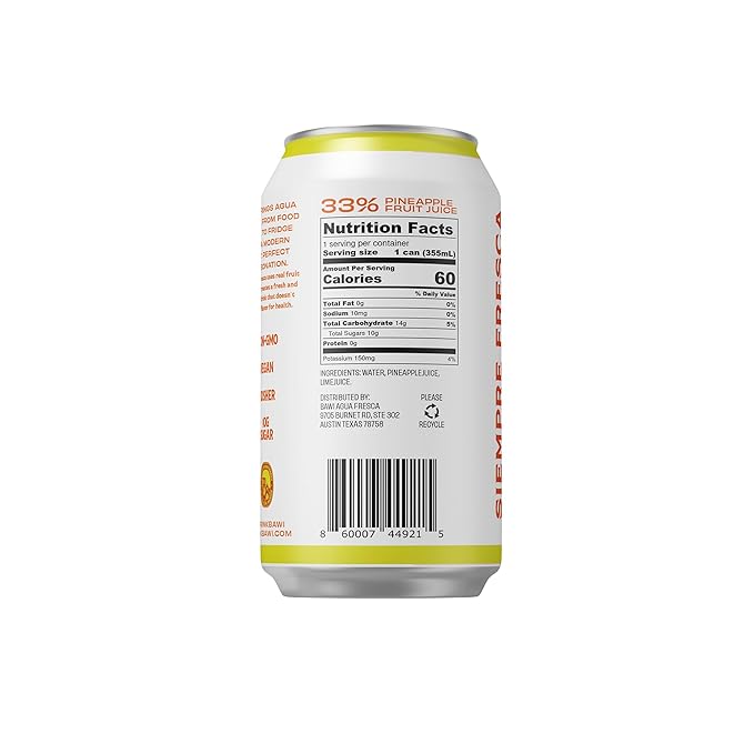 Bawi La Pina Sparkling Agua Fresca, 12 Pack - Pineapple Flavored Water, Plant-Based, Low Calorie, Less Sugar, Culturally-Rooted, Mexican Drink, Made in USA, Better-For-You Soda, Authentic Mexican Drink - Bloomnest