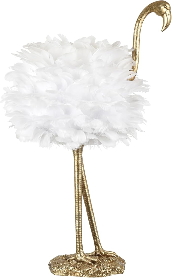 Crestview Collection 29.5" H Polished Gold Flamingo Table Lamp with Feathered Shade - Bloomnest