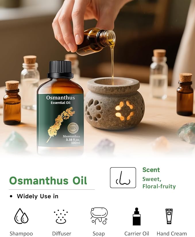 Pure Osmanthus Essential Oil, Mumianhua Natural Osmanthus Oil for Diffuser, Skin, Air Purifier,Candle Making, Massage, Relaxation, Evening Luxury, Garden Elegance, Home Fragrance 3.38 Fl Oz - Bloomnest