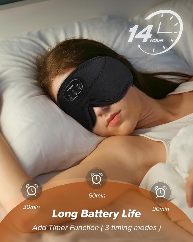 LC-dolida Sleep Headphones, White Noise Bluetooth Sleep Mask 3D Wireless Eye Mask for Sleeping, Sleep Mask with Bluetooth Headphones for Side Sleepers Travel Yoga, Cool Gifts for Men Women - Bloomnest