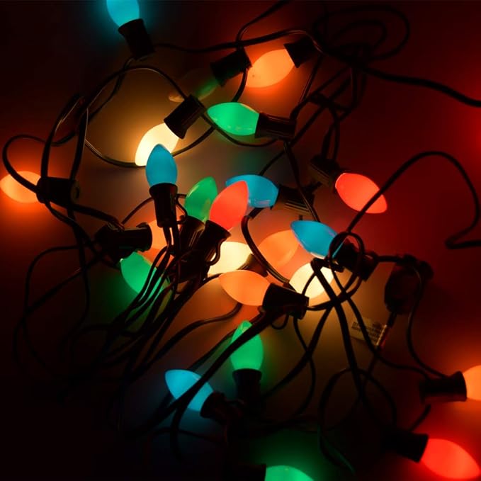 GOOTHY 25 Pack C7 Multicolor Christmas Light Bulbs, C7 Ceramic Incandescent Christmas Replacement Light Bulbs for Outdoor String Lights, C7/E12 Candelabra Base Candles Night Light Bulb, 5 Watt - Bloomnest