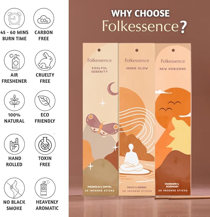 Folkulture Incense Sticks (240Sticks) | Pack of 12 Premium Incense for Yoga, Meditation, Aromatherapy | No Charcoal, Organic, Non Toxic, 45 Mins, Long Burning Palo Santo, Sandalwood, Insence-Sticks FOLKULTURE