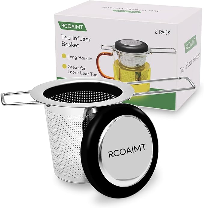 2pack Tea Filter, Tea Strainer, Stainless Steel Tea Infuser With Long Foldable Handle, For Loose Leaf Tea And Coffee, Greate For Hanging On Teapots, Mugs, Cups - Bloomnest