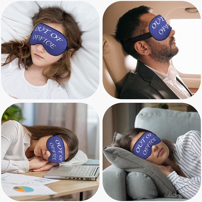 Out of Office Sleep Eye Mask Eye Cover Warning Reminder Slogan Blue White Silk Eye Mask for Sleeping with Adjustable Strap for Travel Nap Shift Work Office - Bloomnest