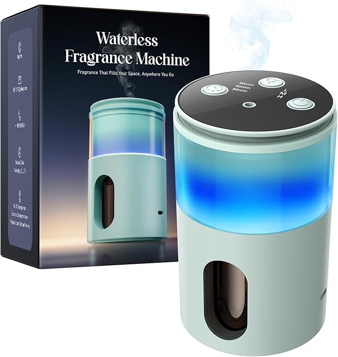 Waterless Diffuser for Essential Oil: Mini Battery Scent Diffuser for Room&Home&Car with 9 Colors LED Light - Aroma Cool Mist Machine Light Cyan - Bloomnest