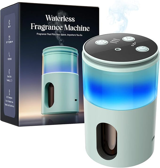 Waterless Diffuser for Essential Oil: Mini Battery Scent Diffuser for Room&Home&Car with 9 Colors LED Light - Aroma Cool Mist Machine Light Cyan - Bloomnest