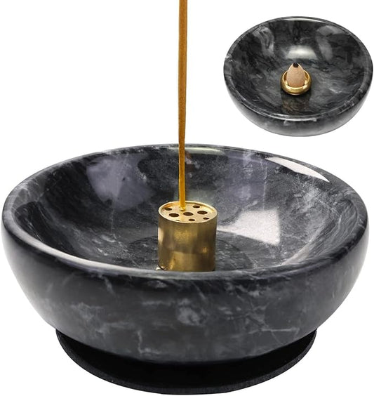 Handmade Natural Marble Incense Holder for Sticks and Cones-with 9 Holes, Multi-Functional Incense Burner Holder for Incense Sticks and Cones, Perfect Home Decor(Black, 4.7inch) - Bloomnest