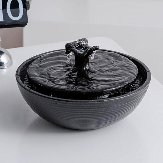 Ceramic Tabletop Water Fountain Feature for Indoor and Outdoor Home Decoration Table Desktop Office (Black) - Bloomnest
