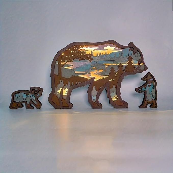 3D Wooden Animal Carving LED Night Light, Wood Carving Light, Modern Home Decoration, Decorative Tables, Cabinets, Living Rooms, Bedrooms, Offices, Farmhouses, Bookshelves, Perfect Holiday Gifts - Bloomnest