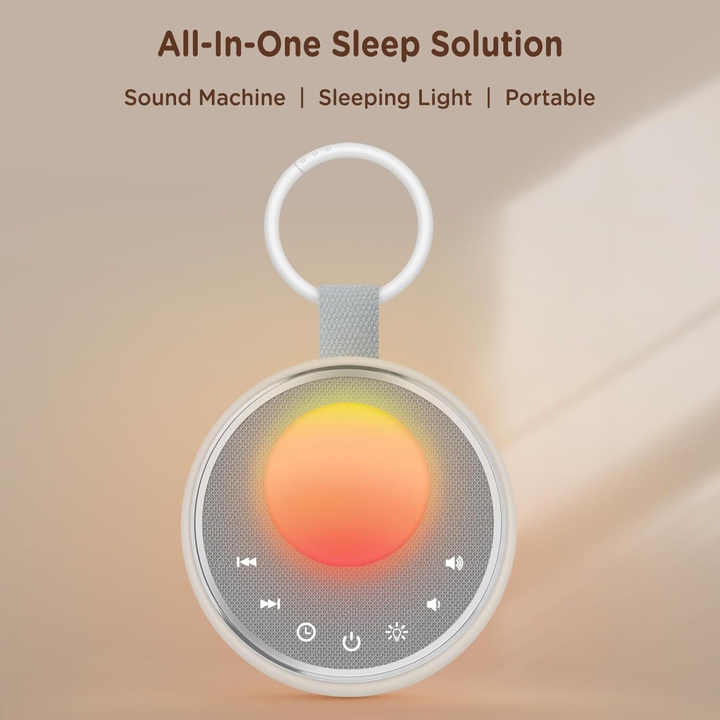 Peakeep White Noise Portable Sound Machine Sleeping Light for Adults Baby, Loud Clear Speaker, 25 Hours Continuous Audio 27 Noise Fan Nature No-looping Sounds, 30 Volume, Battery Operated