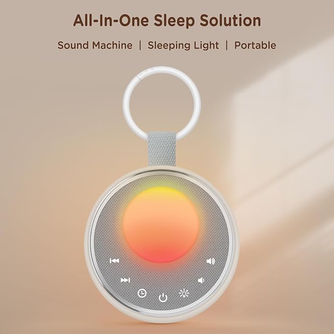 Peakeep White Noise Portable Sound Machine Sleeping Light for Adults Baby, Loud Clear Speaker, 25 Hours Continuous Audio 27 Noise Fan Nature No-looping Sounds, 30 Volume, Battery Operated - Bloomnest