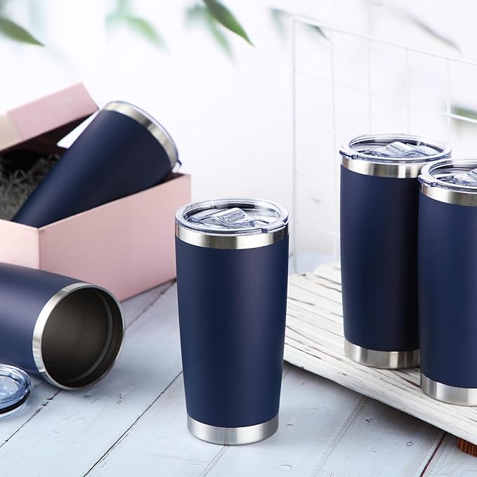 Sieral 36 Packs Stainless Steel Tumbler Bulk with Lid Vacuum Double Wall Insulated Travel Coffee Mug Powder Coated Tumbler Cup for Graduation Wedding Christmas Birthday Party(Navy, 20 oz) - Bloomnest