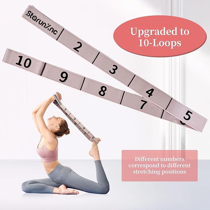 Yoga Stretch Strap with 10 Loops – Resistance Exercise Band for Flexibility Training, Dance, Gym, Pilates Equipment, Physical Therapy Bands - Bloomnest