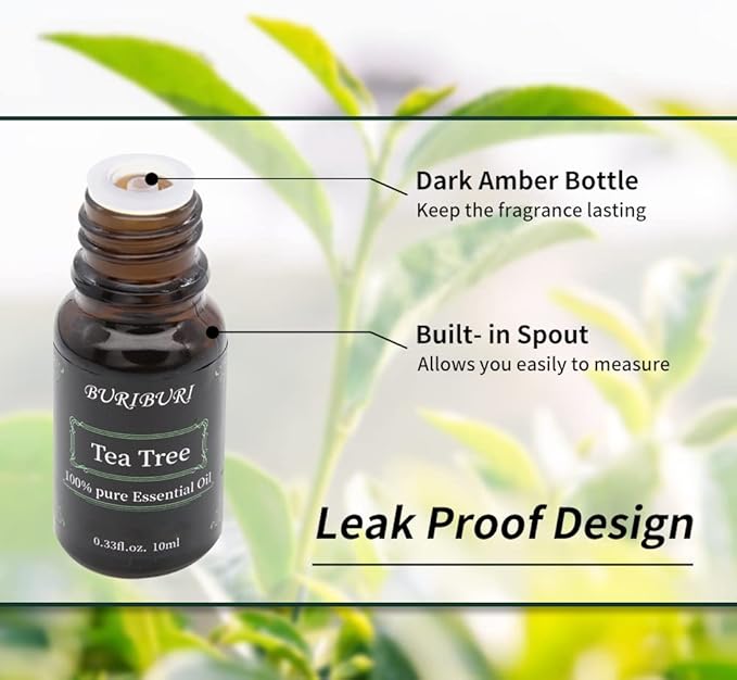 BURIBURI Tea Tree Essential Oil, 100% Pure, Undiluted, Natural Tea Tree Oil Aromatherapy Essential Oils 10ml for Diffuser, Massage - Bloomnest